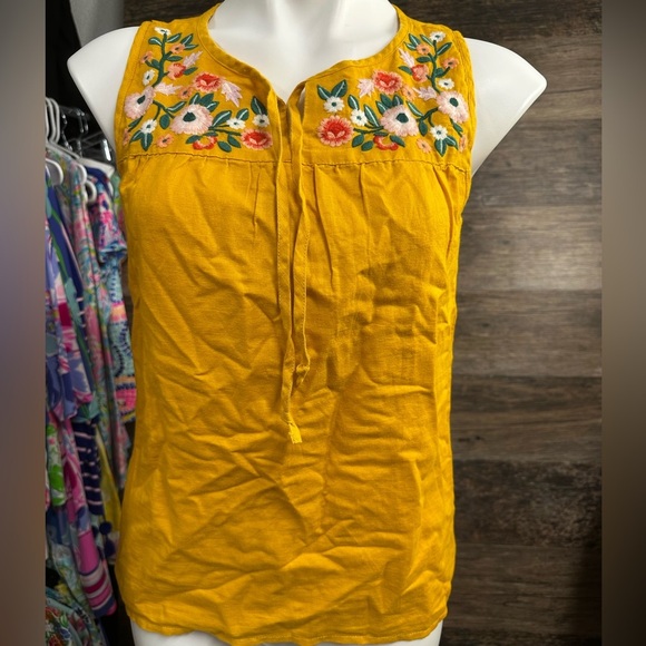 J. Crew Mustard Yellow Floral Embroidered Tank Top - Picture 1 of 8